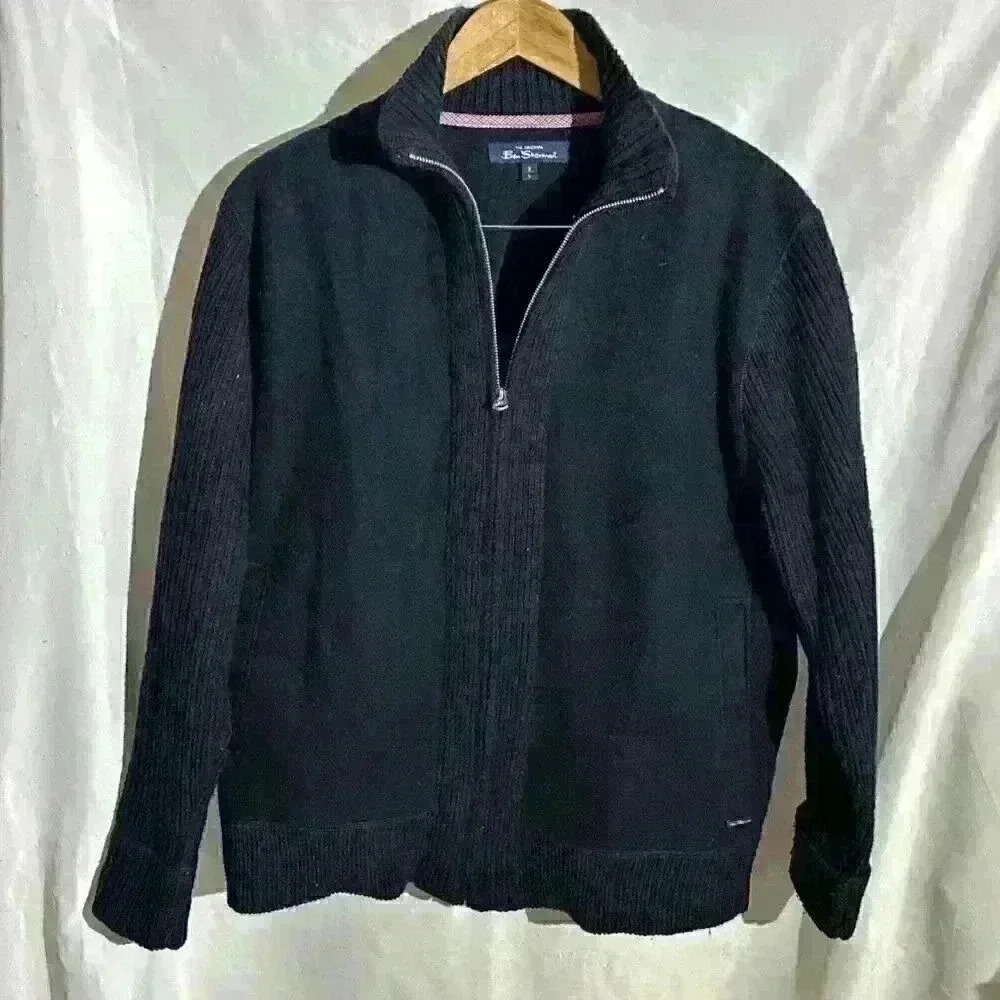 The Original Ben Sherman‎ Men's Black Wool Blend Zip Up Sweater Jacket Size M